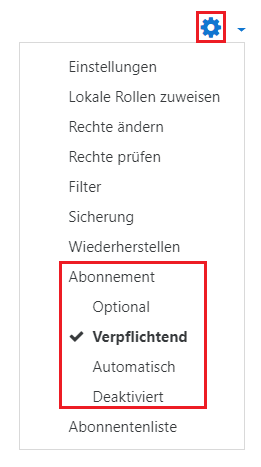 Abonnementeinstellungen bei Moodle-Foren