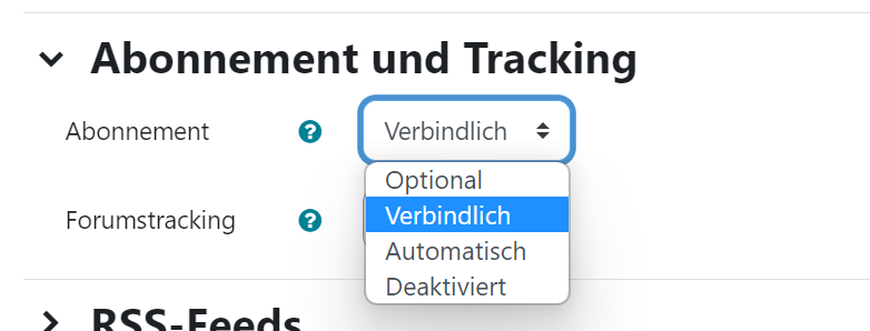 Abonnementeinstellungen bei Moodle-Foren