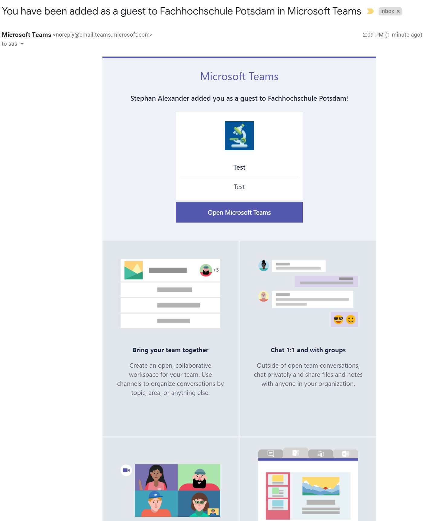 Mail Benachrichtigung von MS Teams über das einfügen in ein Team als Gast